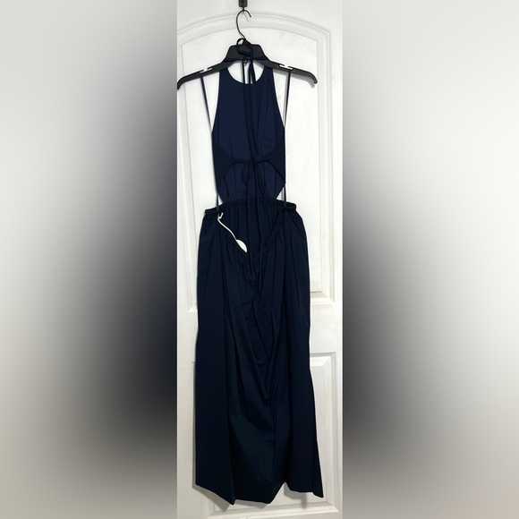 STAUD Vanessa halterneck cotton blend poplin dress pocket tie back midi navy xl - Picture 5 of 14